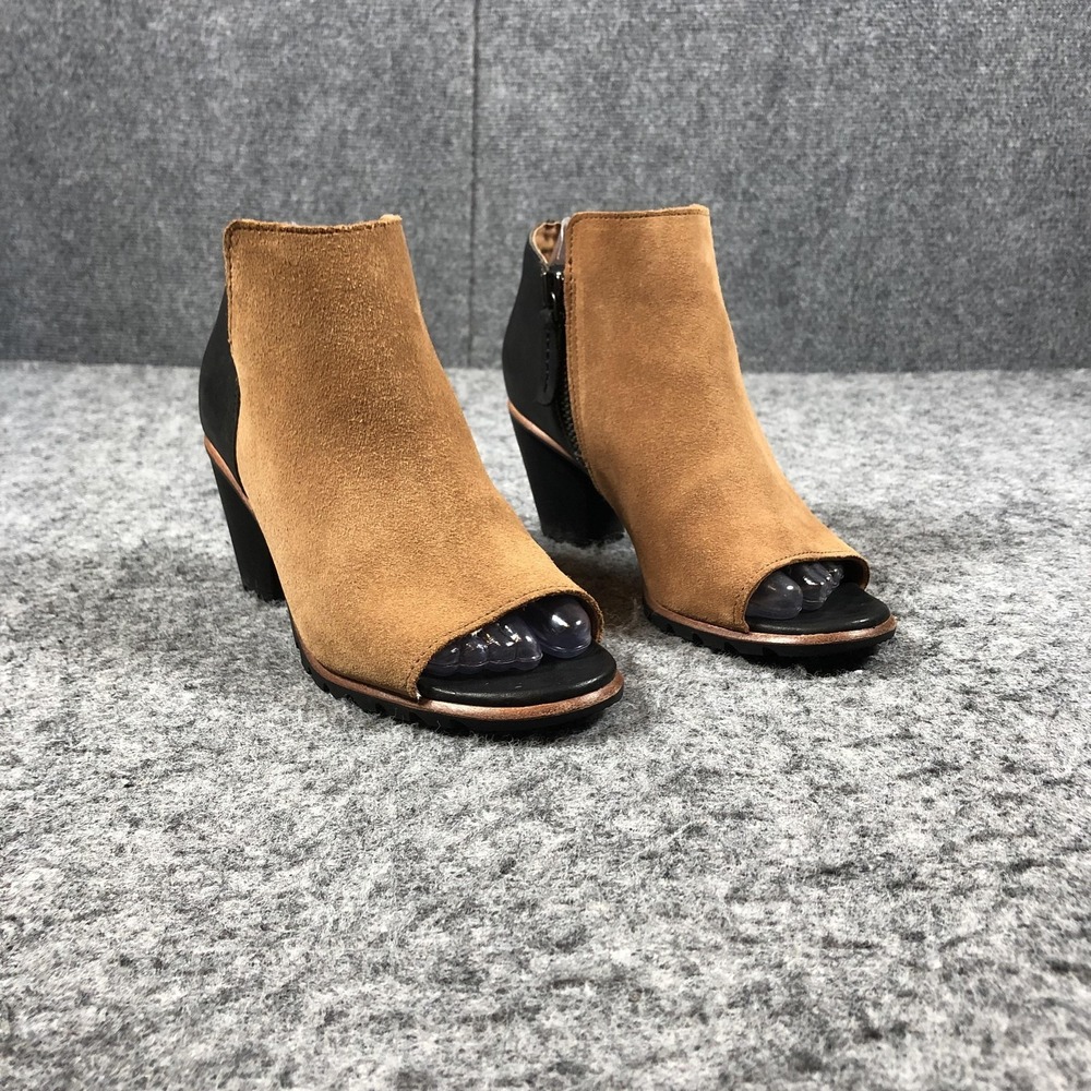 Sorel Womens 7.5 Brown Suede Peep Toe Lug Sole Ankle Booties NL2843-224